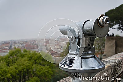 Telescope in Lisbonâ€™s Castle Stock Photo